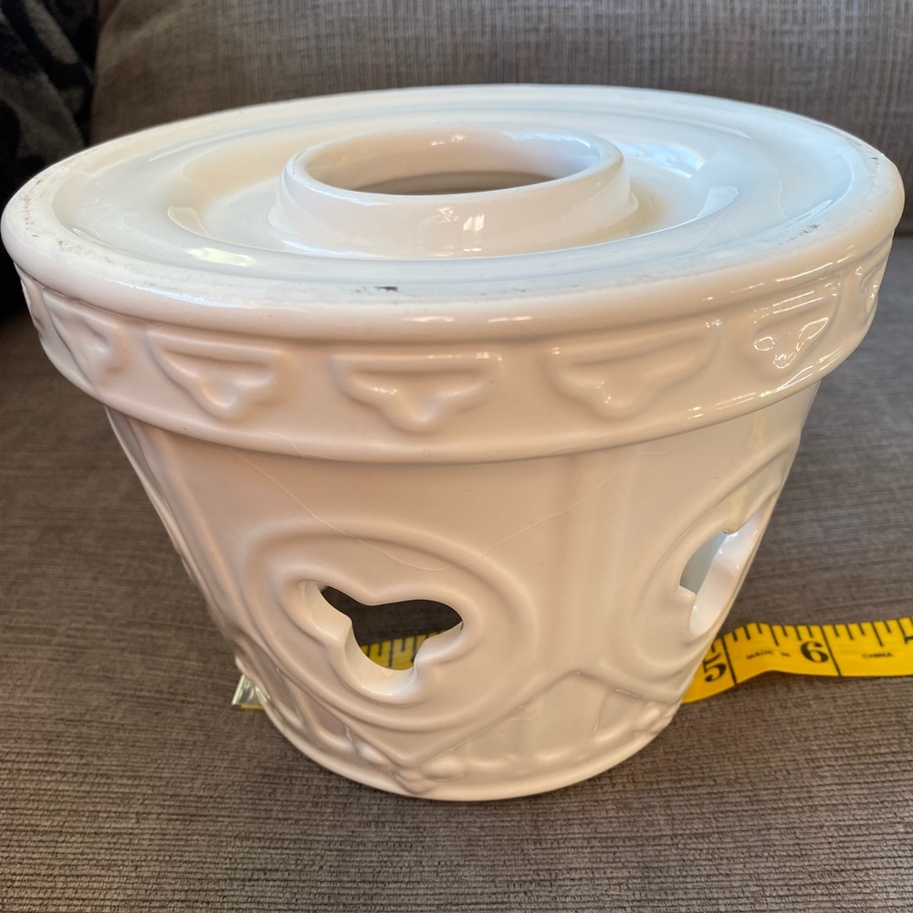 Large Round White Ceramic Candle Har Lamp Shade with Cutouts. No Markings. - Picture 6 of 7
